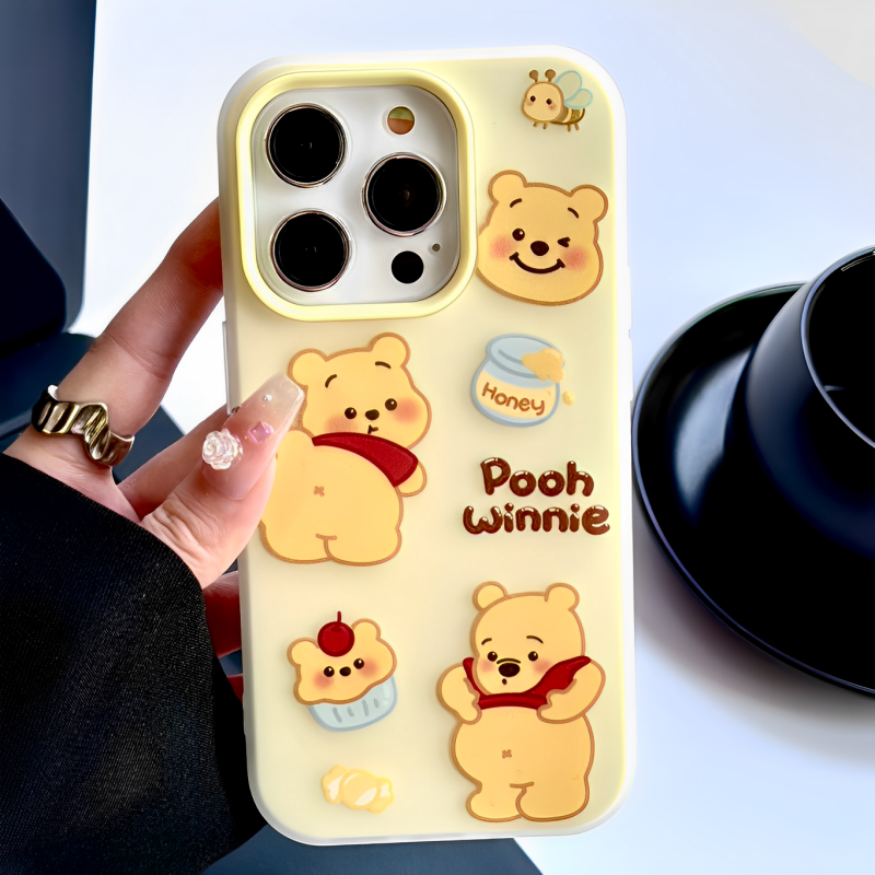 亲肤感可爱维尼熊适用iphone16pro苹果15手机壳11新款12pro小众13promax带支架14全包防摔二合一保护套超好看