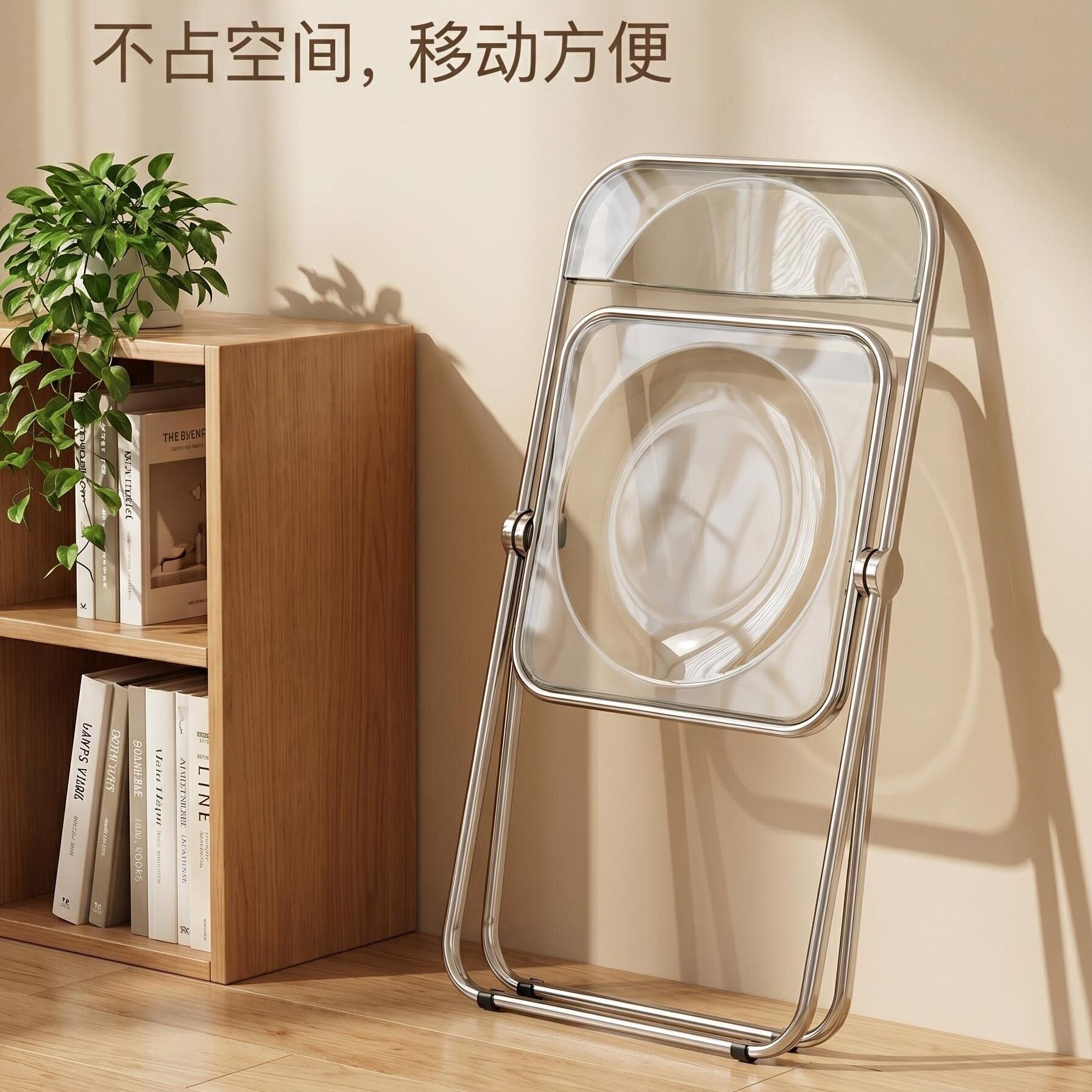 折叠椅亚克力餐椅网红奶茶店休闲椅服装店拍照椅子化妆凳子透明