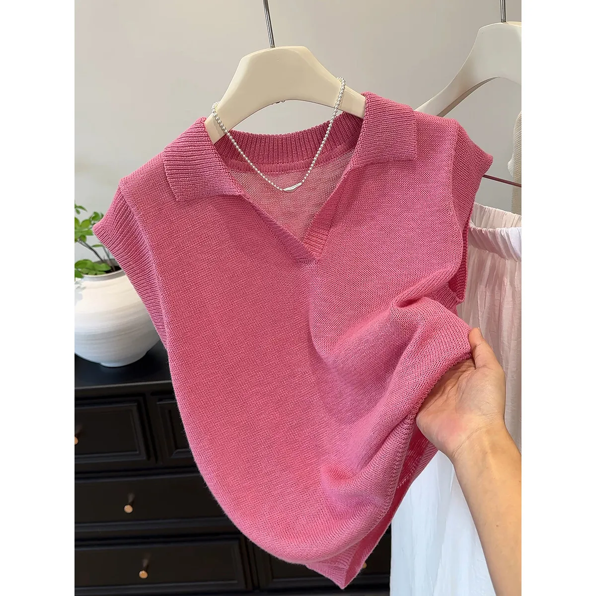 休闲宽松显瘦高级感针织衫女夏薄款上衣新款设计橘色飞飞短袖T恤