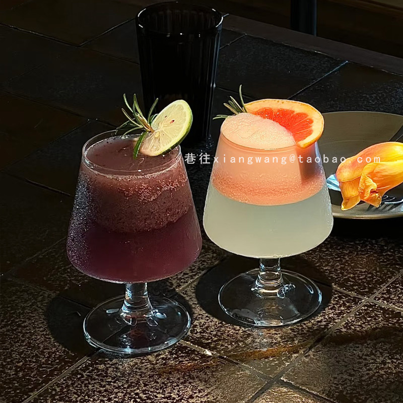 韩国ins网红矮脚红酒杯美式咖啡杯特调苏打气泡水玻璃杯饮料杯
