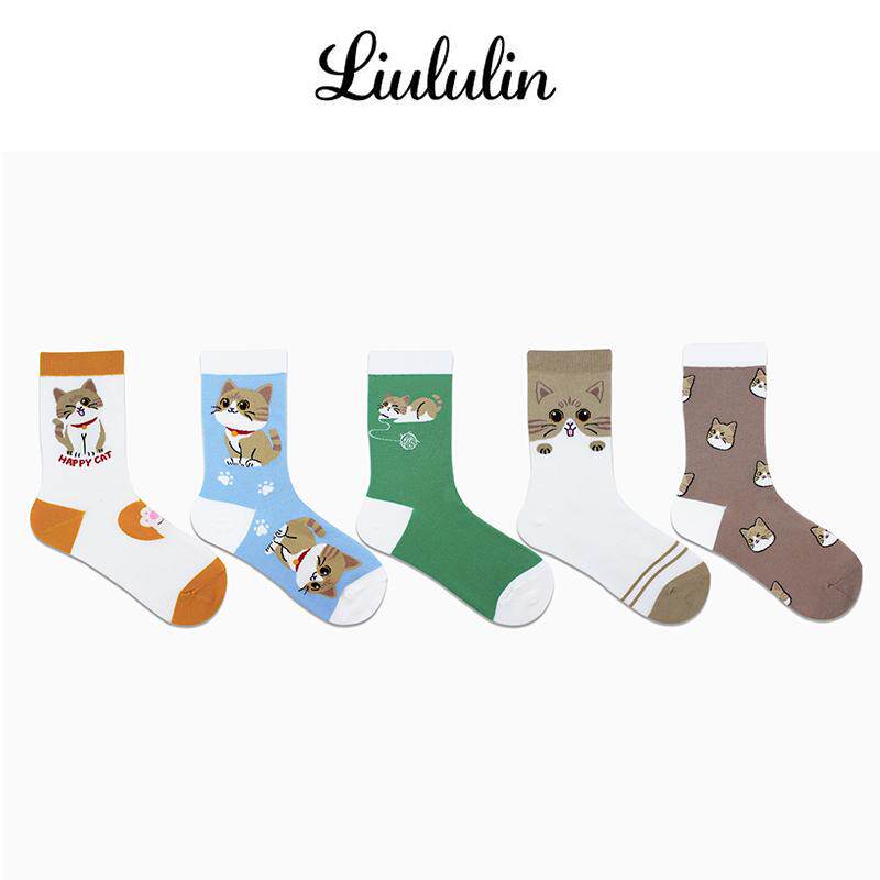 【LIULULIN】韩国袜子萌宠卡通可爱猫咪韩版春秋男女款中筒袜