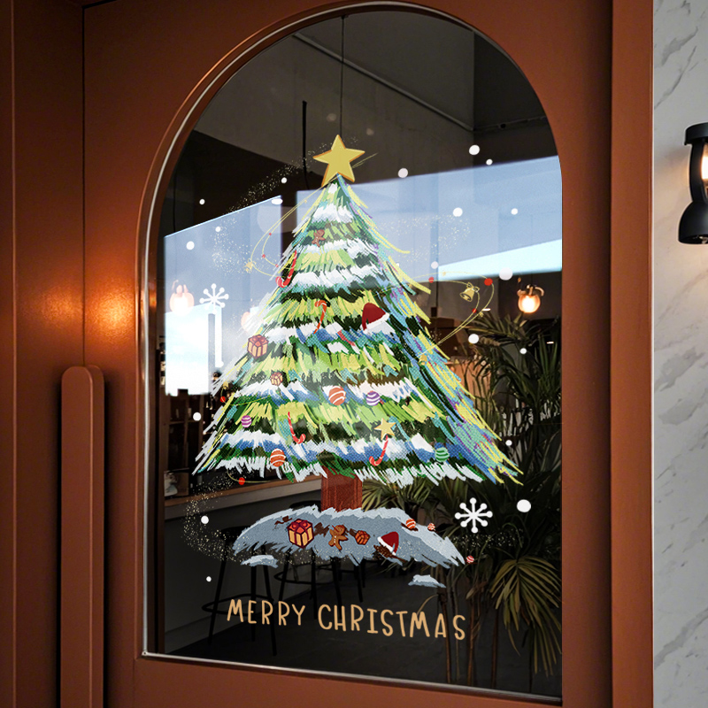 静电贴玻璃门贴纸圣诞节装饰布置