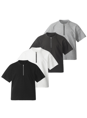 Evoluer 半拉链进口海岛棉300克纯色T恤夏季cleanfit廓形基础短袖