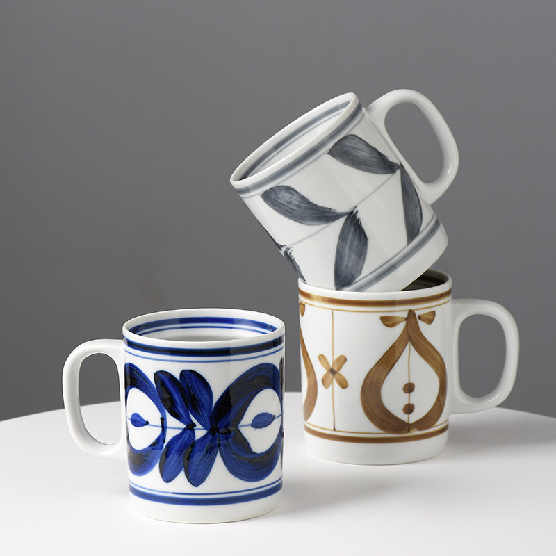 手绘蓝海草马克杯瓷日式手工