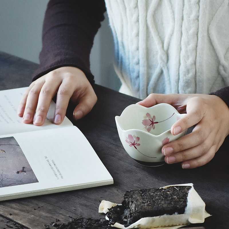 波佐见烧日本进口日式樱之舞茶杯5件套家用陶瓷套装送礼茶具礼盒