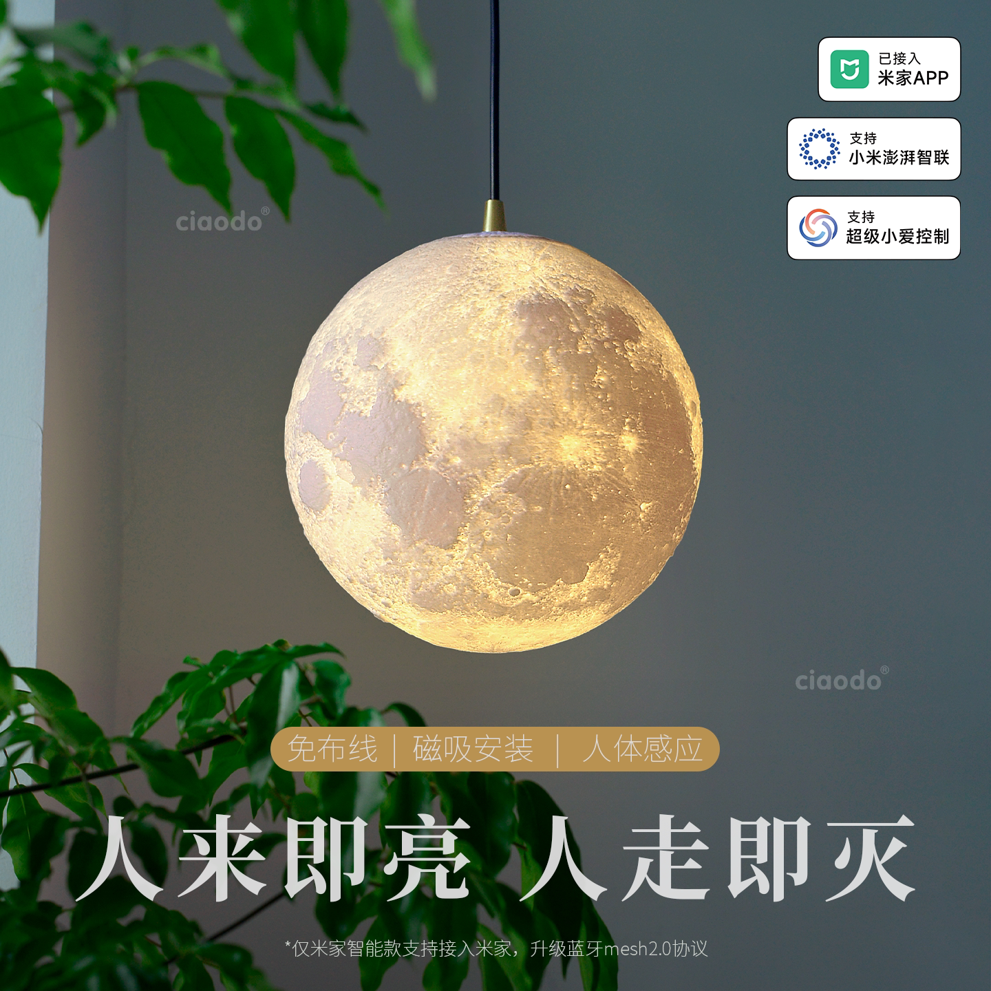 店铺商用感应充电真实月球吊灯图片
