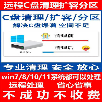 c盘清理扩容笔记本硬磁盘分区合并电脑内存满了/红了君子阳阳远程