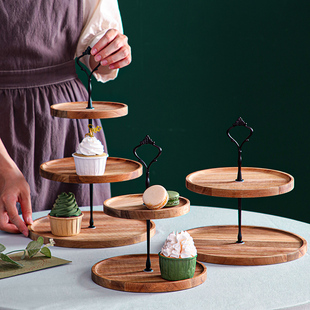 多层果盘木质点心盘精致中式茶点盘双层蛋糕架糖果糕点水果摆放架