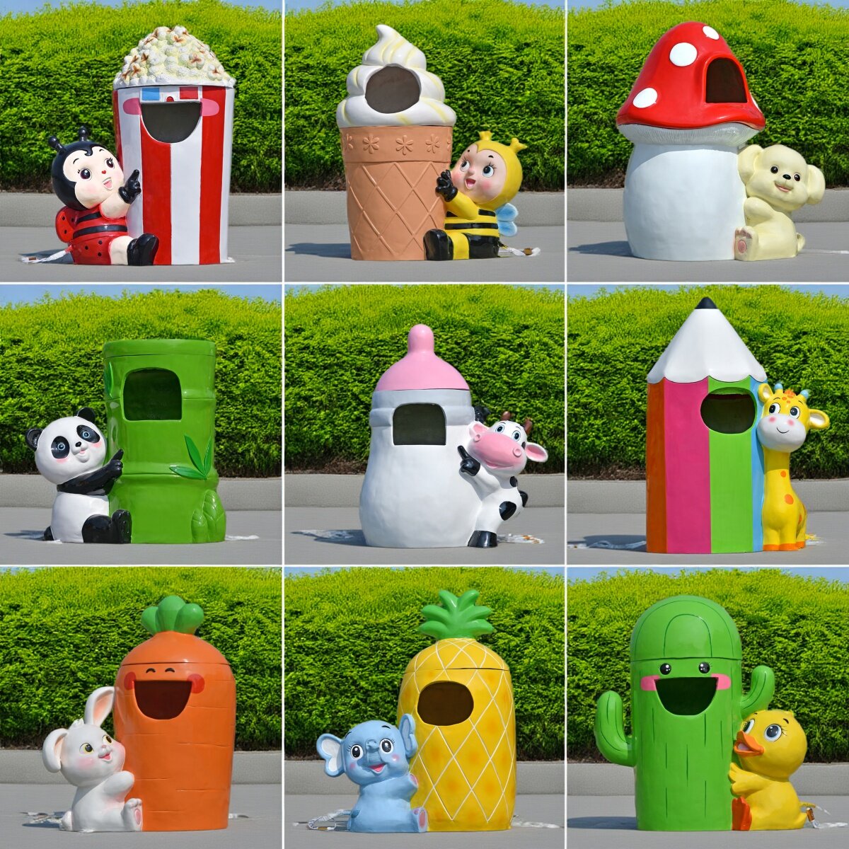 卡通动物创意垃圾桶玻璃钢雕塑公园景区可爱果皮箱可发光落地摆件