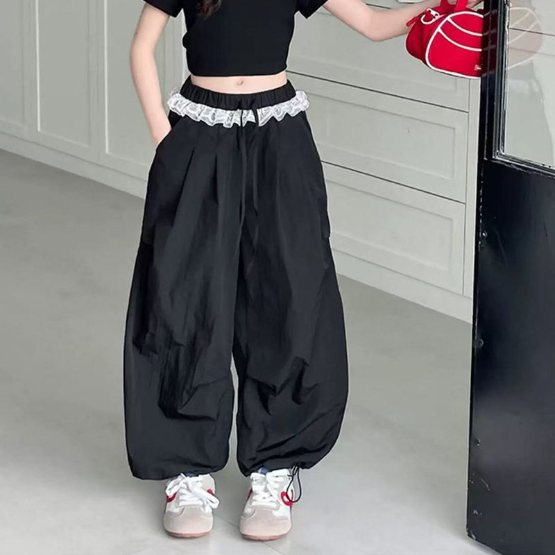 2026新款儿童花边速干阔腿裤女童夏季工装裤大童夏天薄款直筒裤子