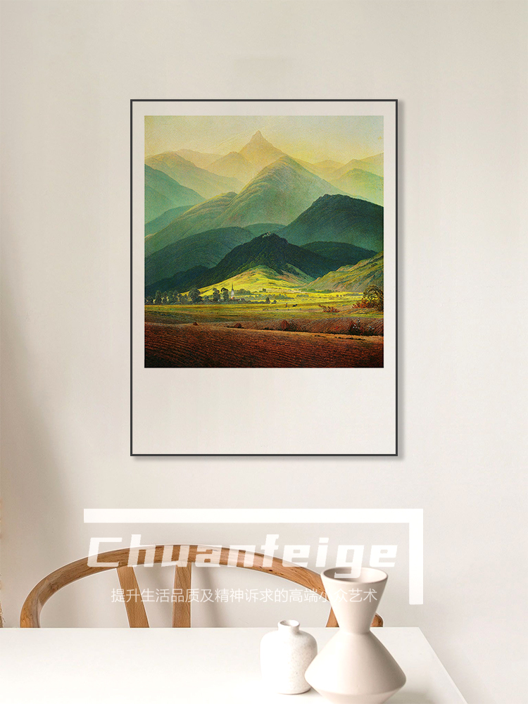 《巨人山》纯手绘艺术油画绿色客厅装饰画落地画复古小众玄关挂画