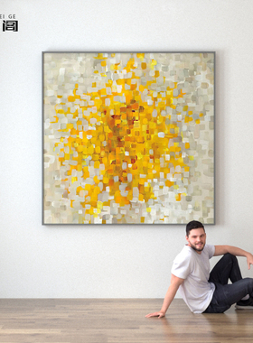橙色色块壁画正方形北欧抽象装饰画大幅样板房客厅沙发背景墙挂画