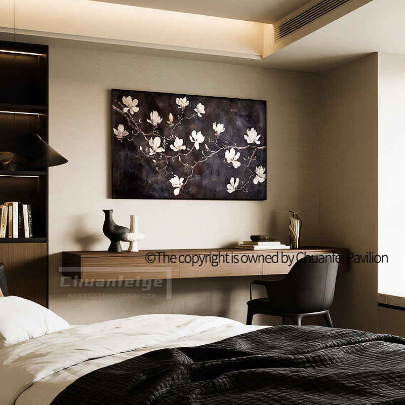 意式极简抽象花卉客厅装饰画肌理高级艺术感横版油画餐厅玄关挂画