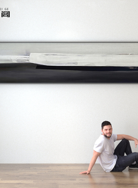 卧室床头油画大幅大气客厅背景墙装饰画抽象横版黑白灰色沙发挂画