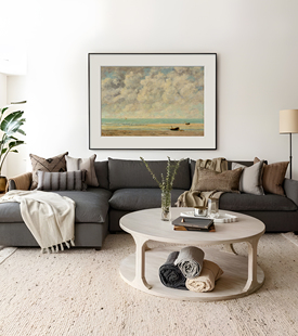 手绘油画《风平浪静》侘寂风餐厅装饰画卧室抽象简约砂岩肌理挂画