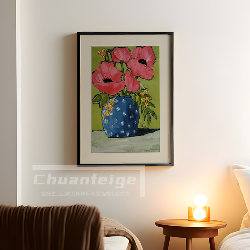 彩色花卉花瓶装饰品挂画酒店餐厅高级感欧式艺术感玄关纯手绘油画