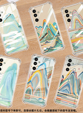 适用三星GalaxyM16手机壳M01Core高级感气囊壳彩色山峰三星XCover7防摔M56时尚三星XCover5中国风保护套