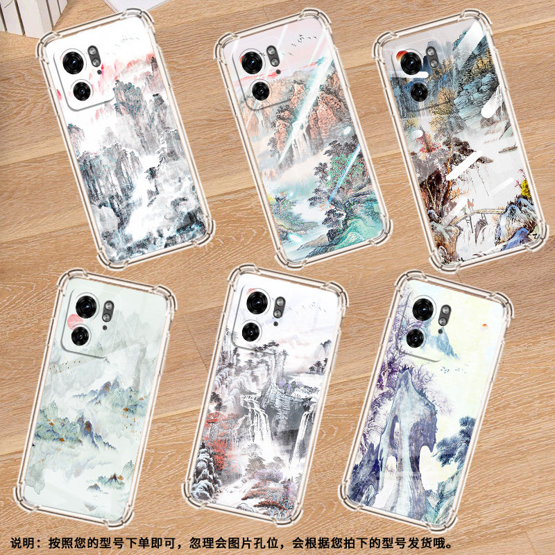 适用MotoG85手机壳摩托罗拉S50Neo潮流X50Ultra气囊壳山水画简约Edge50Ultra防摔Edge50Fusion保护套