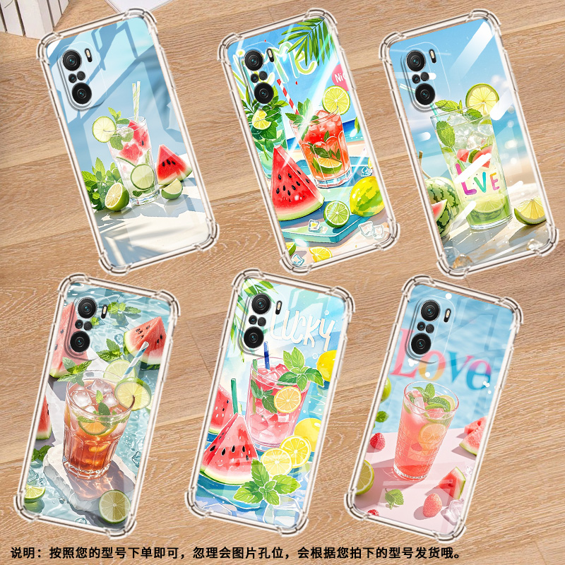 适用小米PocoC40手机壳PocoF3Gt夏天冰饮小米PocoC31气囊壳PocoF3时尚小米PocoF7Ultra高级感防摔硅胶保护套