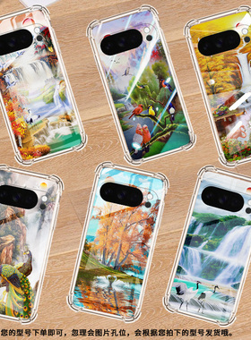 适用谷歌GooglePixel10ProXL手机壳3AXL防摔山水画气囊壳Pixel4A男女Pixel4A5G硅胶Pixel5A潮流保护套