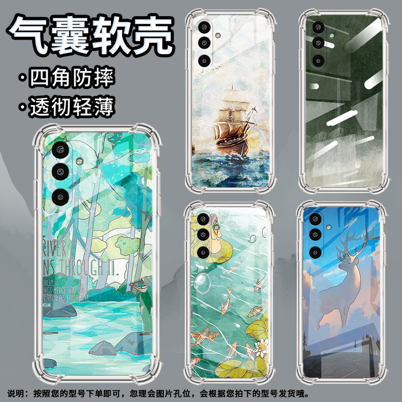 适用三星GalaxyXCover7手机壳M36高级感油画帆船气囊壳三星A17防摔M01Core时尚三星S25Edge潮流保护套