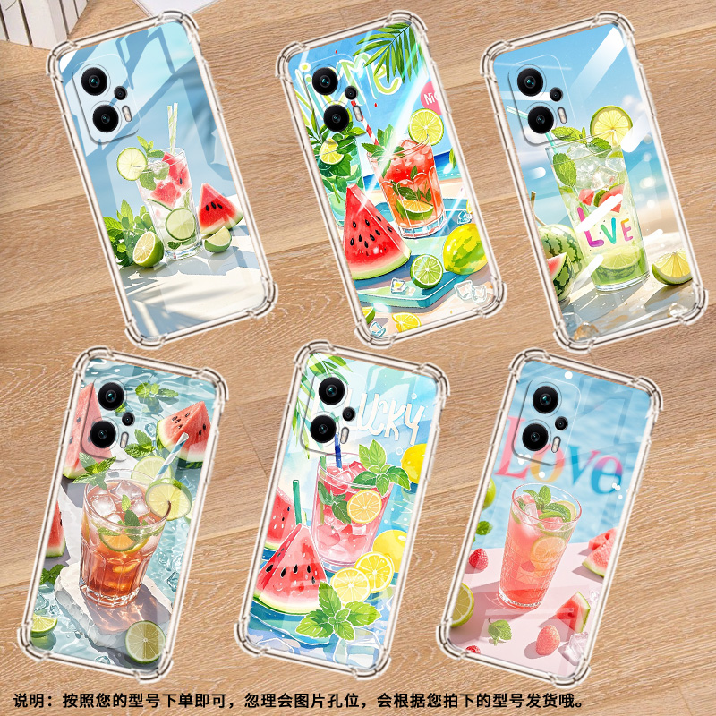 适用小米PocoX3手机壳小米PocoX6夏天冰饮PocoX3NFC气囊壳小米PocoX7Pro防摔小米PocoX5高级感保护套