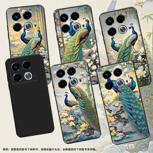 适用传音InfinixNote40手机壳Note40+磨砂壳InfinixNote40Pro高级感X6853中国风孔雀商务潮流保护套