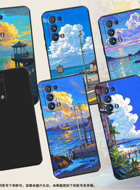 适用OPPOReno6Pro手机壳全包边Reno6ProSnapdragon商务油画海边防摔OPPOReno磨砂壳FindX2Neo时尚保护套