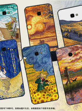 适用三星J4+手机壳samsungJ6Prime保护壳J4Prime磨砂壳J6Plus全包边GalaxyJ4Plus梵高油画文字轻薄文艺商务