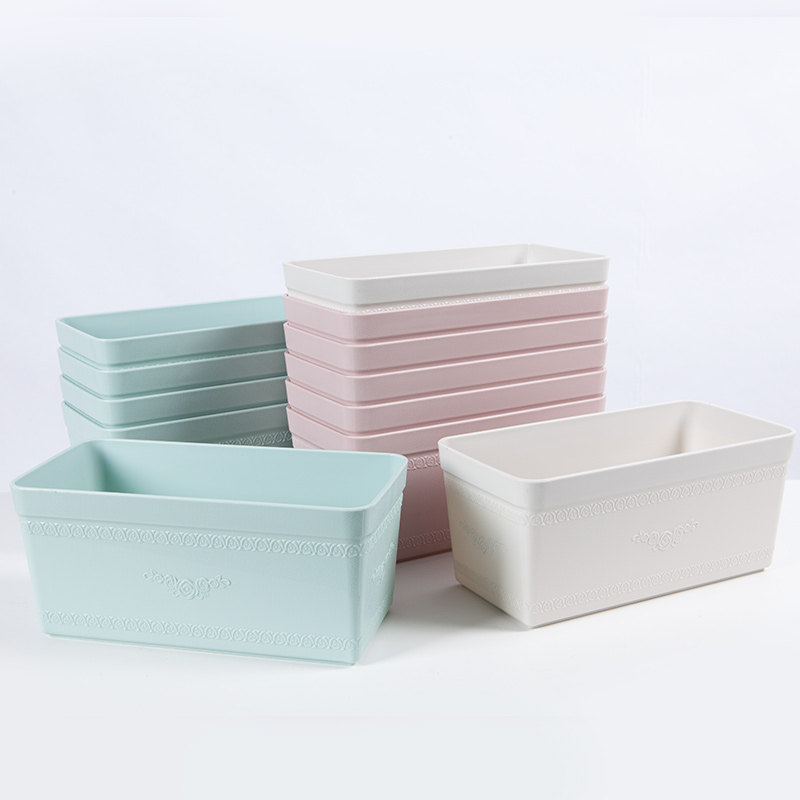 收纳盒桌面无盖长方形收纳筐大号梯形塑料化妆品储物箱杂物盒办公