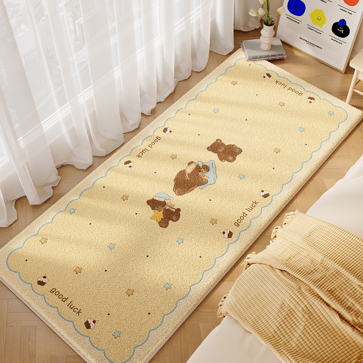 卡通床边地毯卧室房间床边毛毯冬天仿羊绒加绒加厚儿童房防滑地垫,居家布艺,地毯,淘宝优惠券,粉丝福利购,淘宝优惠卷