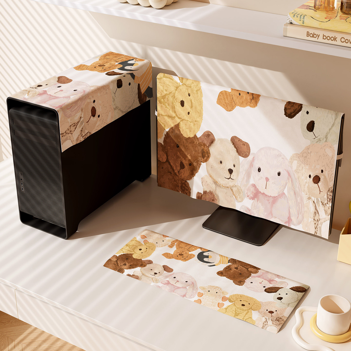 卡通台式电脑防尘罩盖布主机键盘显示器全包三件套保护套遮灰盖巾