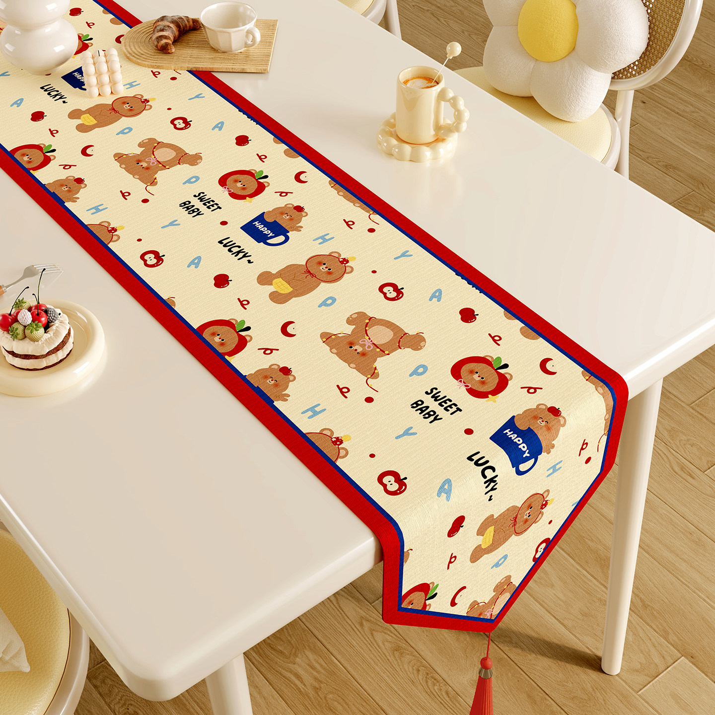 卡通三角桌旗茶席布中间长条茶台桌布家用氛围感茶桌垫布斗柜盖布,居家布艺,桌旗,淘宝优惠券,粉丝福利购,淘宝优惠卷