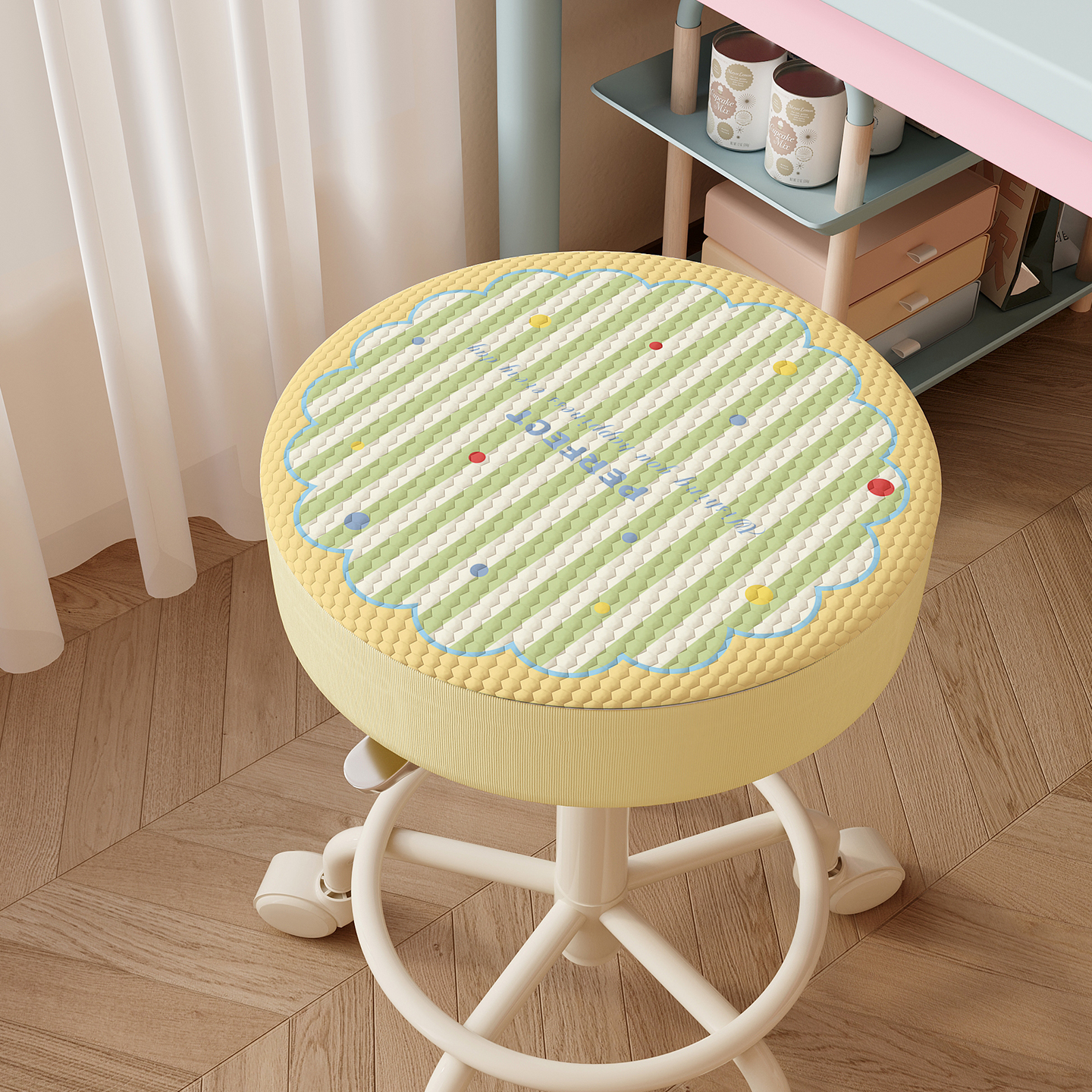 奶油风冰丝圆凳子套罩2025新款