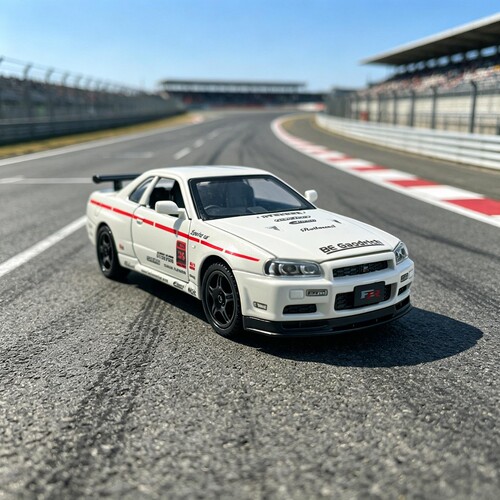 1:32仿真GT-R R34赛道版合金汽车模型儿童回力玩具车摆件礼物收藏