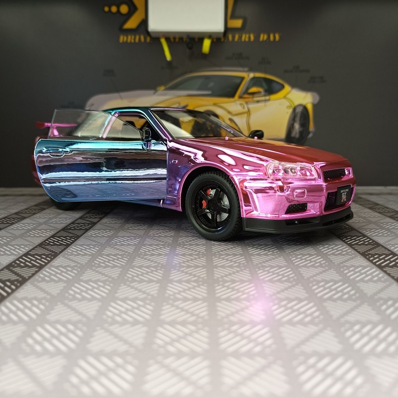 1:24仿真GTR34合金车模电镀版超跑赛车声光汽车摆件收藏礼物送人