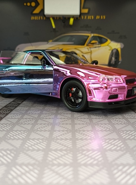 1:24仿真GTR34合金车模电镀版超跑赛车声光汽车摆件收藏礼物送人