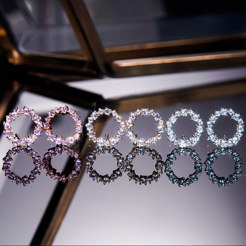 纯18K白金圈圈耳钉进口莫桑AU750可过笔三色耳环ins风时尚耳饰女