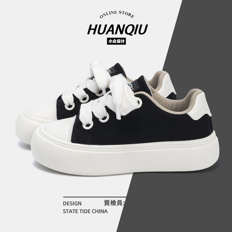 环球情侣板鞋女2025新款秋季百搭厚底帆布鞋潮流时尚轻便鞋子女潮