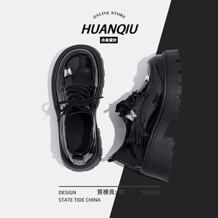 厚底增高休闲黑色小皮鞋 环球乐福鞋 蝴蝶结百搭单鞋 秋季 女2025新款