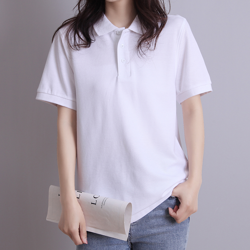 短袖t恤新款宽松翻领polo衫女定制刺绣logo纯棉运动休闲长袖上衣