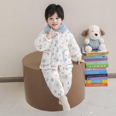 男童睡衣三层夹棉加厚冬季珊瑚绒