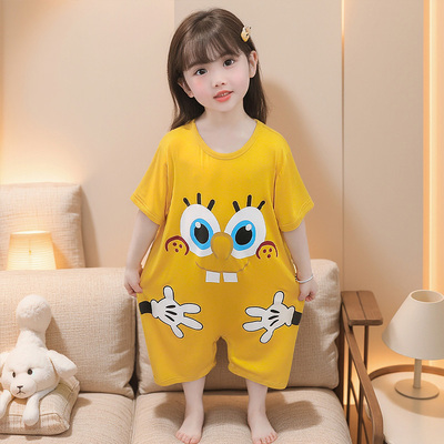 莫代尔短袖睡袋女宝宝空调服夏