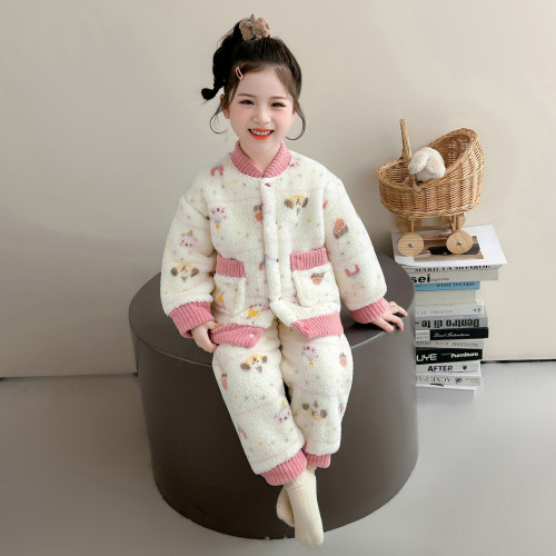 女童睡衣秋冬款2026新款儿童珊瑚绒加厚保暖套装宝宝法兰绒家居服