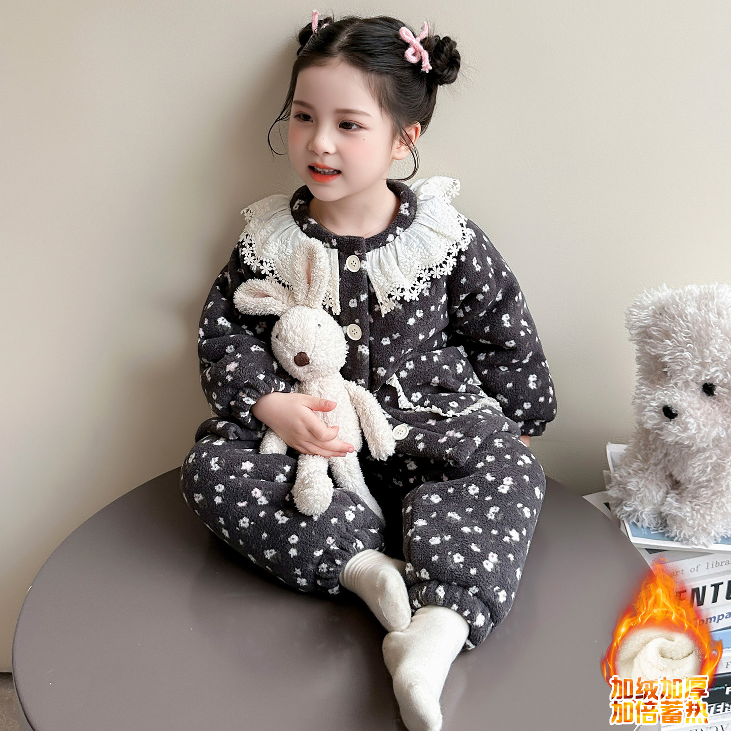 儿童睡衣女童珊瑚绒家居服套装