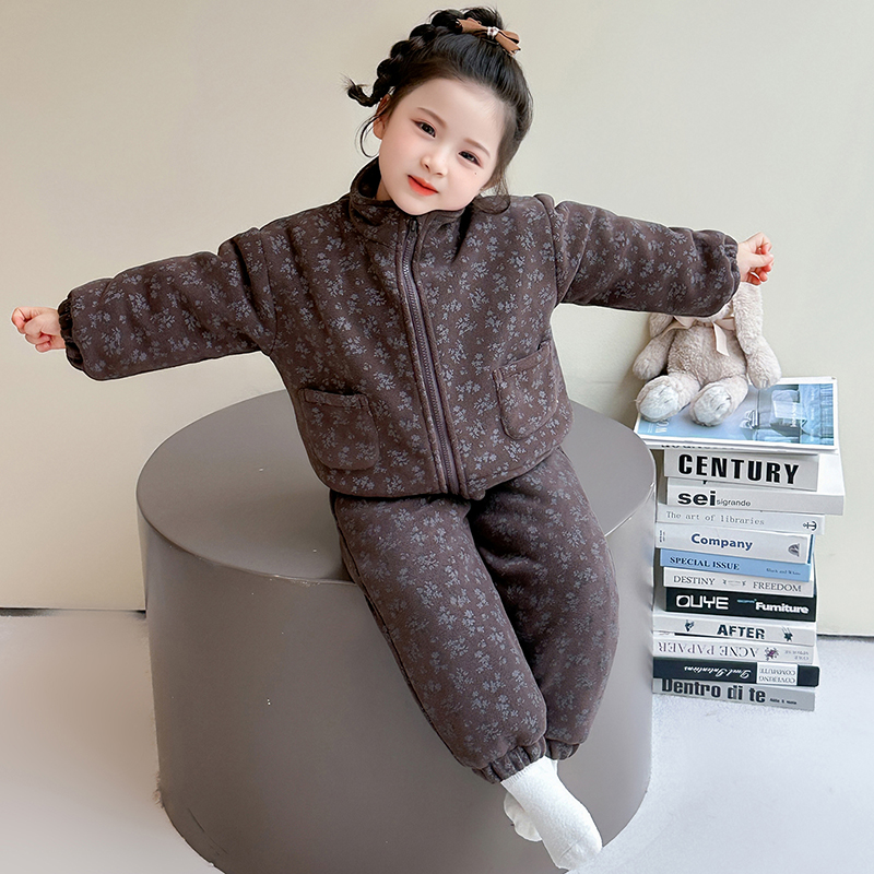 儿童洋气家居服套装加棉碎花棉衣