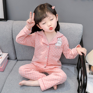 小孩中小童宝宝公主家居服 长袖 儿童睡衣女孩春秋季 德绒女童套装