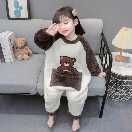 女童睡衣秋冬款儿童珊瑚绒连体衣女孩冬季法兰绒睡袋宝宝加绒加厚