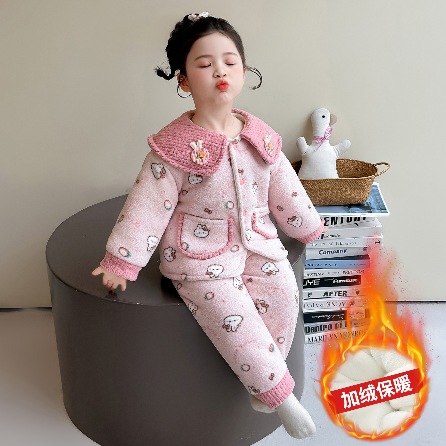 儿童珊瑚绒睡衣女童冬季加绒加厚