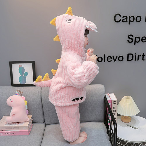 加厚宝宝冬季分体恐龙家居服